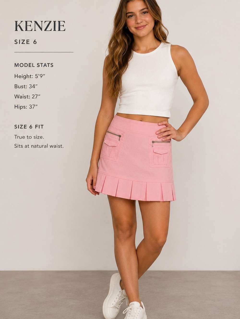 Kenzie Light Pink Pleated Mini Skirt with Zip Pockets
